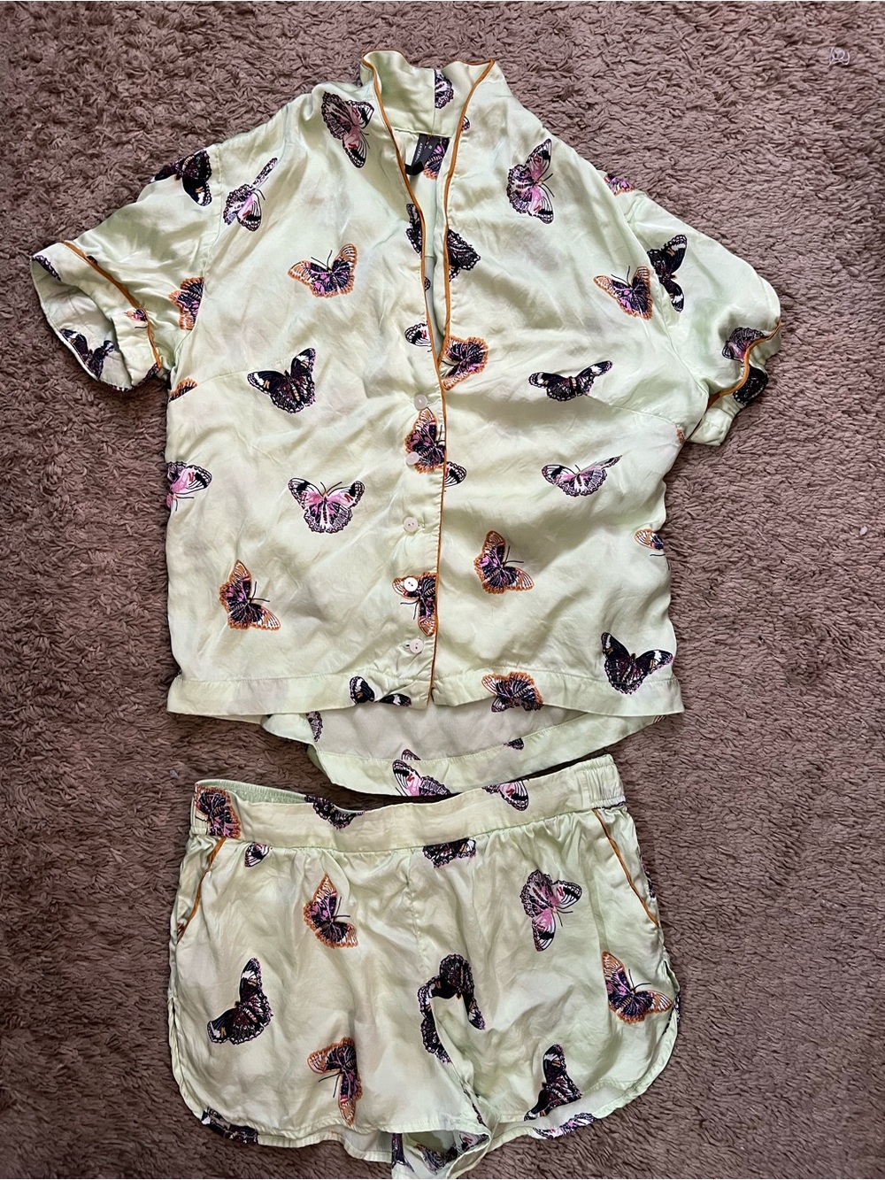 Anthropologie Buttercup light green Butterfly Pajama Set